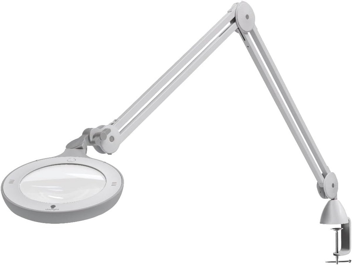 Vergrootlamp LED - Leeslamp Verlichting - Precisie Werk - Dubbele Vergroting - 115cm Armlengte - Lichtgrijs
