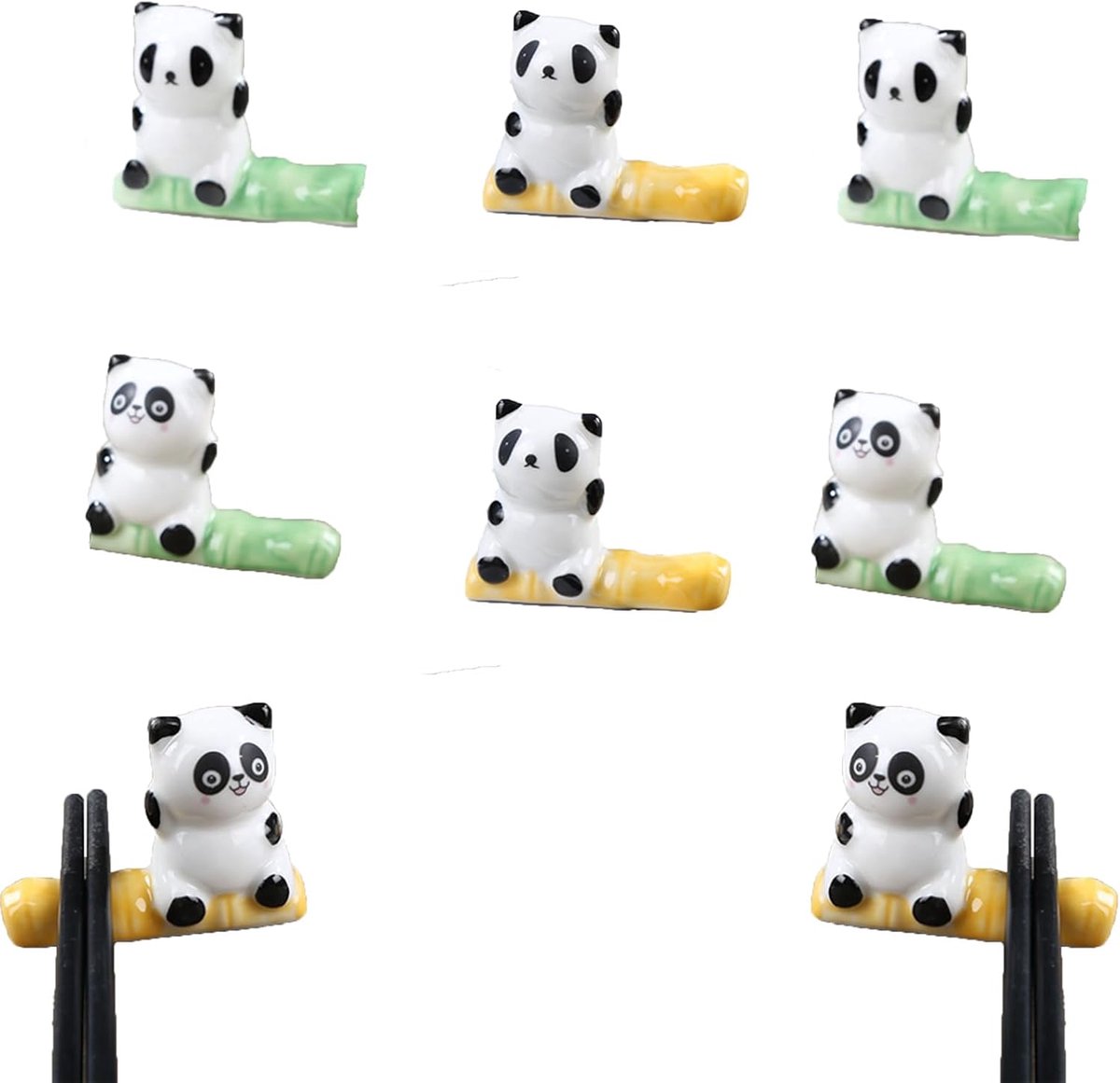 Eettafel Accessoires - Panda Houders - Dineren en Servies - Set van Acht - 6cm - Wit Zwart