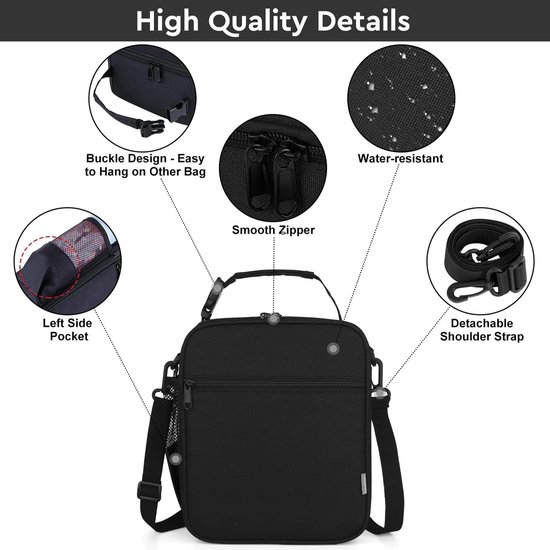 Isolerende Lunchtas - Voedseltas Koeltas - Lunch Meenemen - Verstelbare Schouderband - 6.8 Liter Capaciteit - Zwart — afbeelding 5