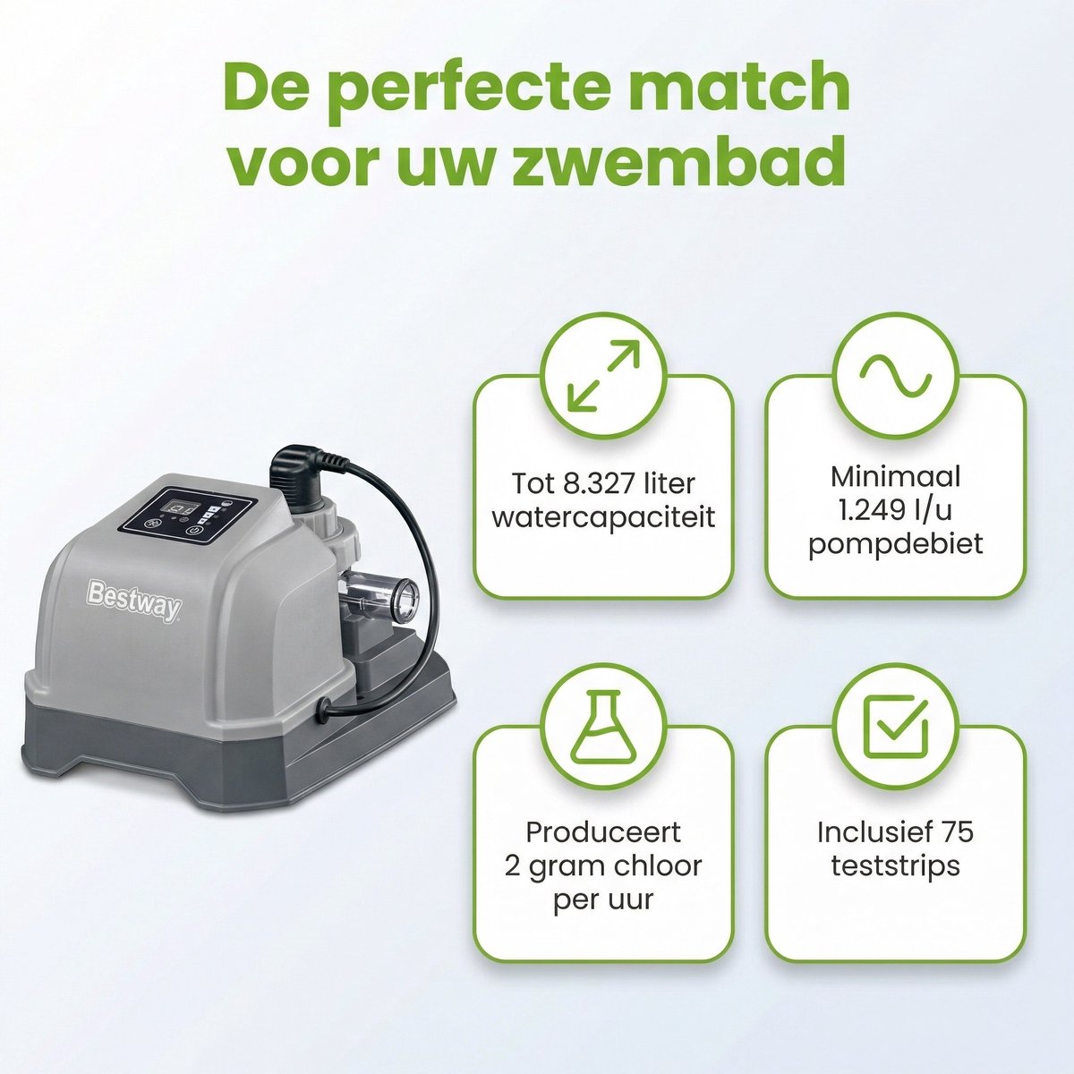 Bestway zoutwatersysteem - tot 8.327 liter - Zwembadfilterpomp - Zoutwatersysteem - Zwembadzout - Chloorverbruik - Zwembadonderhoud – foto 3