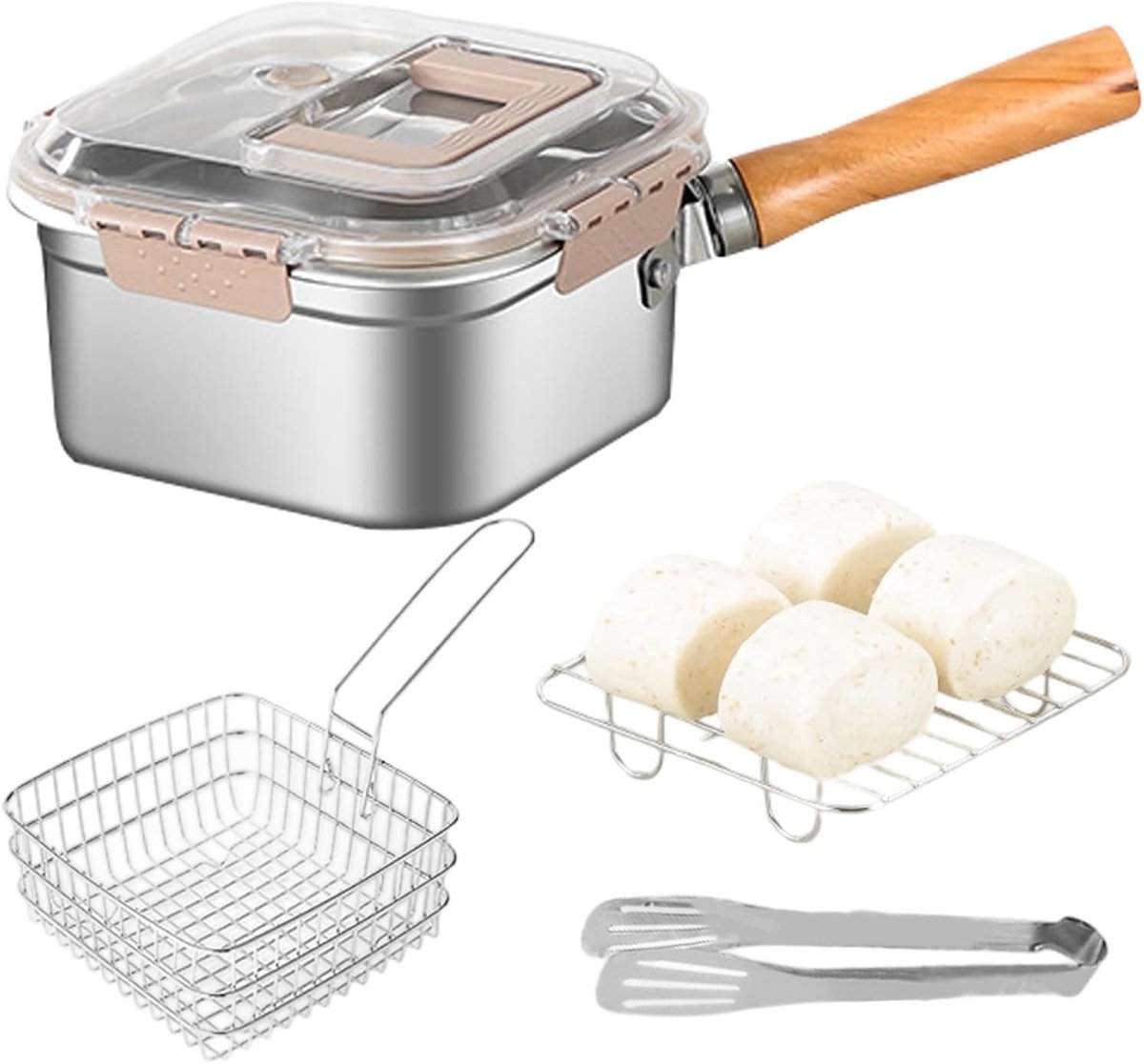 Friteuse mand - Braadpan set - Frituren thuis - Spatbestendig ontwerp - 24x15x24 cm