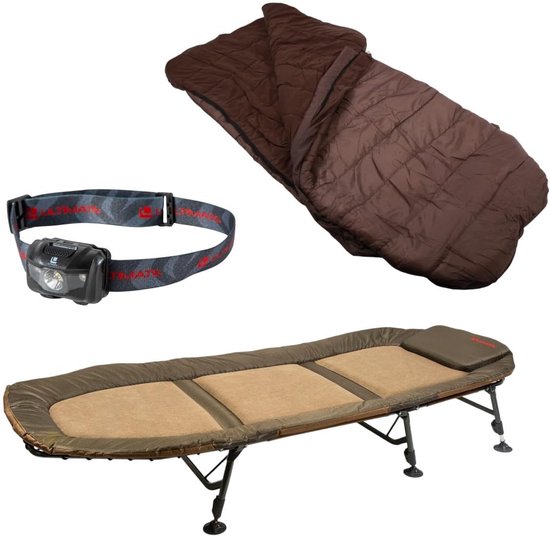 Kampeerbed Set - Karper Ligbed - Vissen Buiten - Inclusief Slaapzak - 215x87cm - Veelkleurig