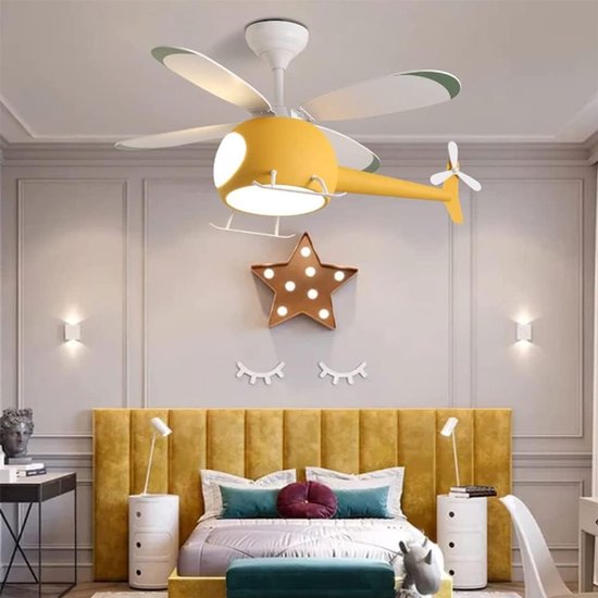 Helikopter Plafondlamp - Ventilator Lamp - Kinderkamer Verlichting - Drie Kleuren LED - 15-20m² Ruimte - Geel — afbeelding 2