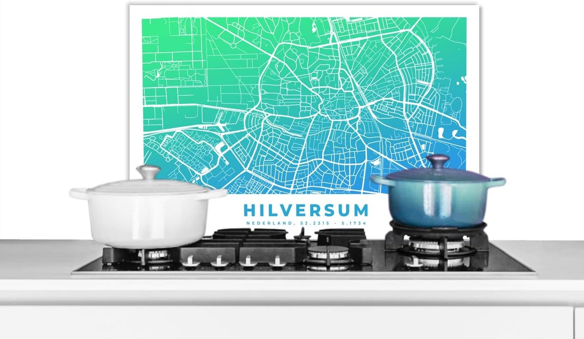 Keuken Spatscherm Spatwand Keuken Kookplaat Beschermen Stadskaart Design 60x40 cm Groen Blauw