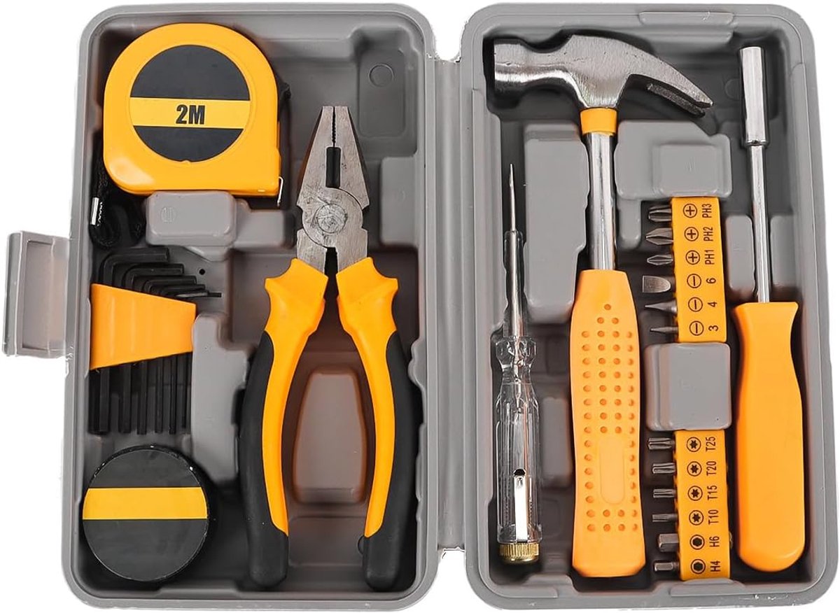 Gereedschapsset Thuis - Handgereedschap Set - Doe-het-zelf Klussen - Draagbare Opbergdoos - 24 Delig - Geel