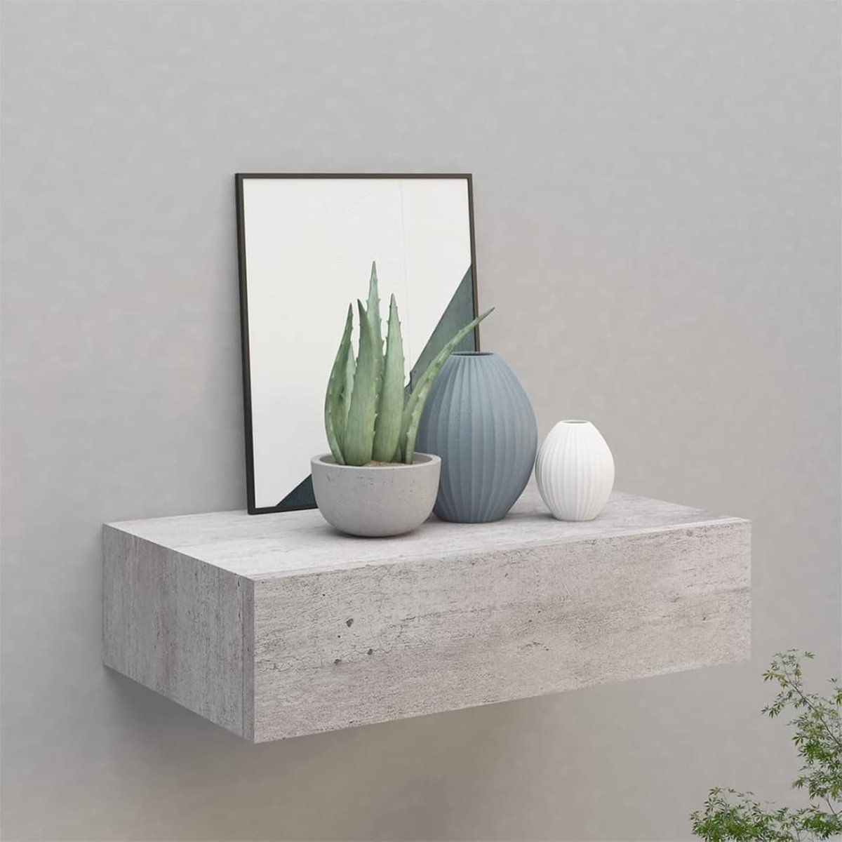 Wandrek met lade - Zwevende plank - Woonkamer decoratie - Stijlvol betonlook - 40x23.5x10c