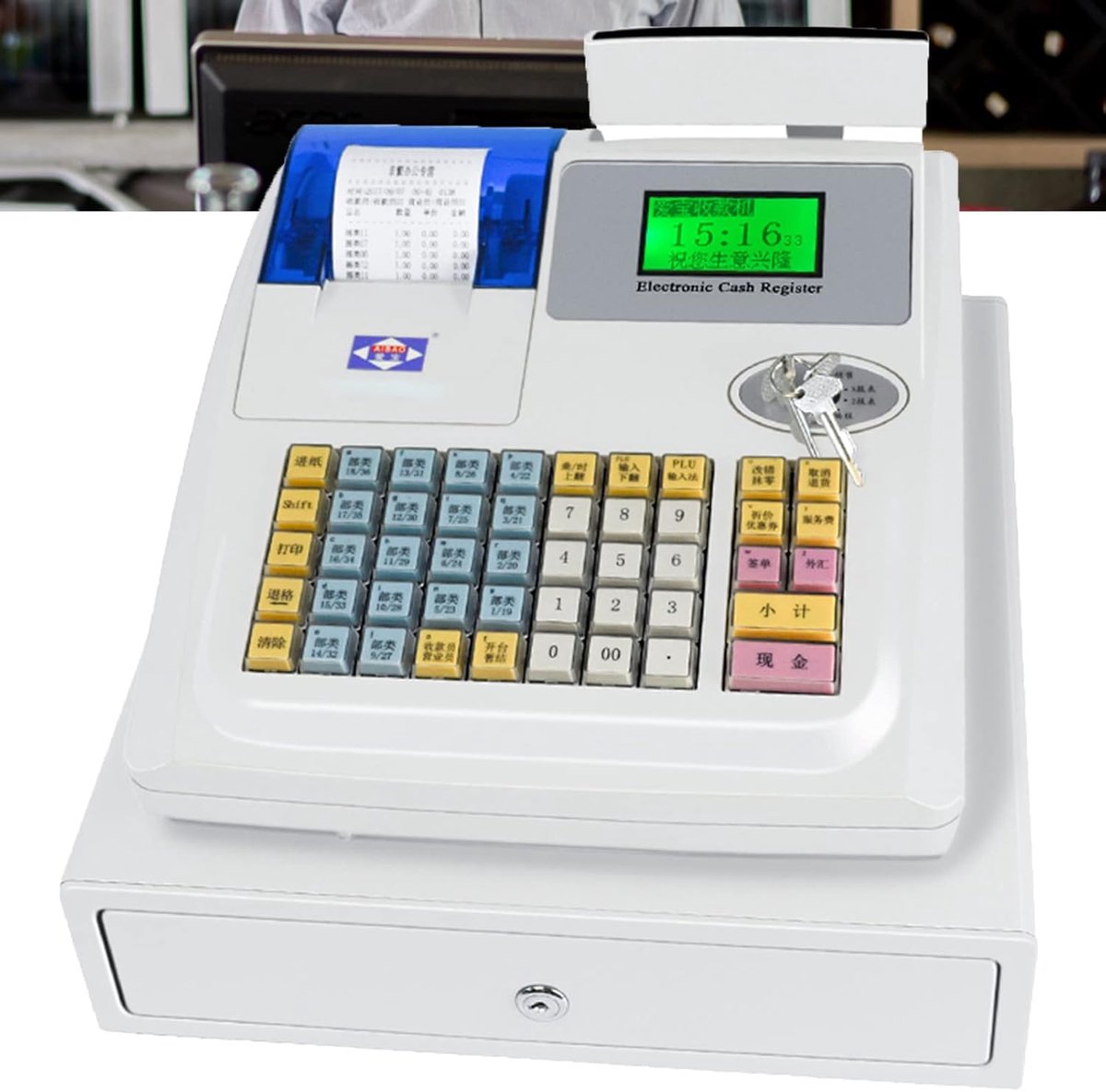 Kassa met Printer - Commerciële Kassasysteem - Detailhandel Bedienen - Plat Toetsenbord - 8 Digitale LED - Wit