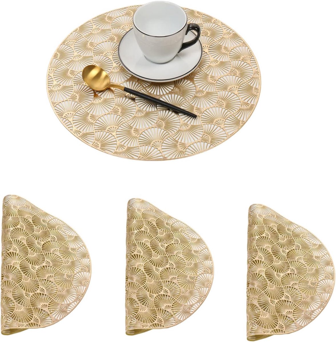 Placemat Set - Tafelonderleggers - Decoratief Eten - Holle Ginkgo Bladeren - 4 Stuks - Goud