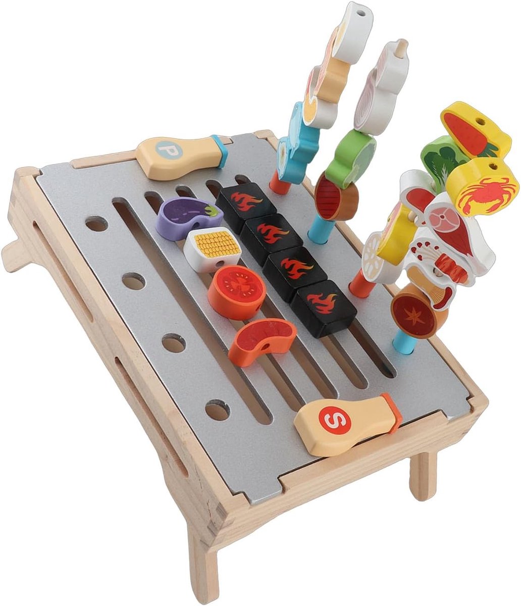Houten BBQ Speelset - Keuken Speelgoed - Kinderen Spelen - Veilig Rubberhout - 30x23x5 cm