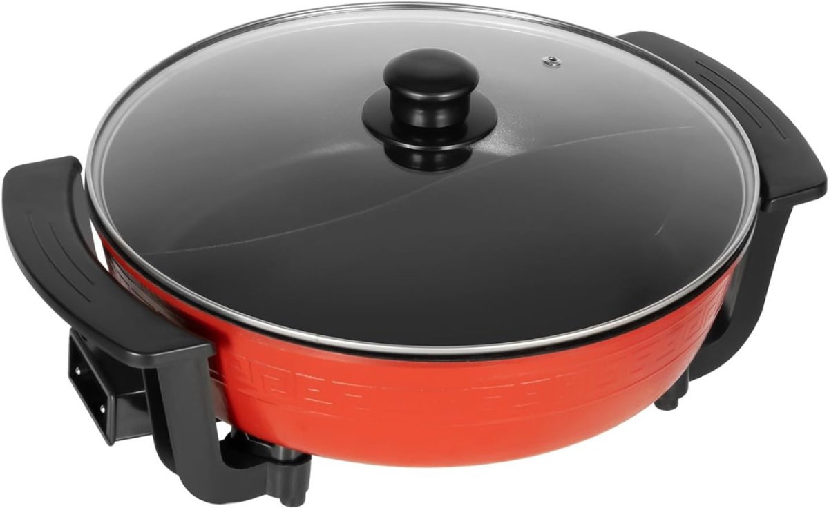 DEXO® Hotpot Pan - Hotpot Electrisch - Chinese Fondue -Multifunctionele Pan - 6L - Rood - 38cm x 31cm x 18cm