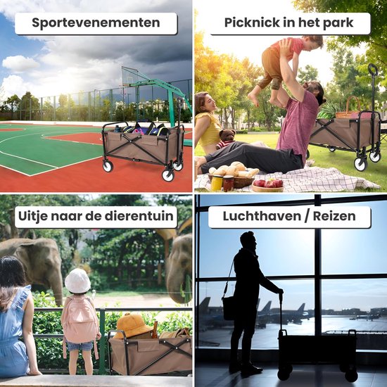 Opvouwbare Bolderkar - Stevige Transportkar - Strand Camping Tuin - Sterk Stalen Frame - Draagvermogen 80 kg - Bruin van Opvouwbare Bolderkar — afbeelding 4