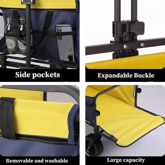 Opvouwbare Bolderkar - Stevige Transportkar - Kamperen Strand Boodschappen - Met Achterklep Terreinwiel - 48x117x96 cm - Grijs van Opvouwbare Bolderkar — afbeelding 4