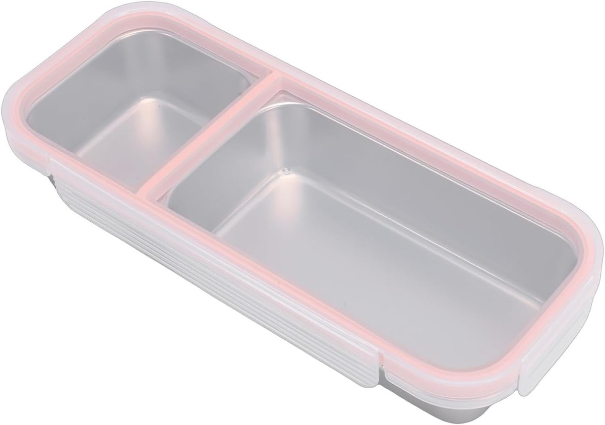 Snack Container - Voedseldoos - Lunch Onderweg - Twee Compartimenten - 27 x 11 cm - Zilver