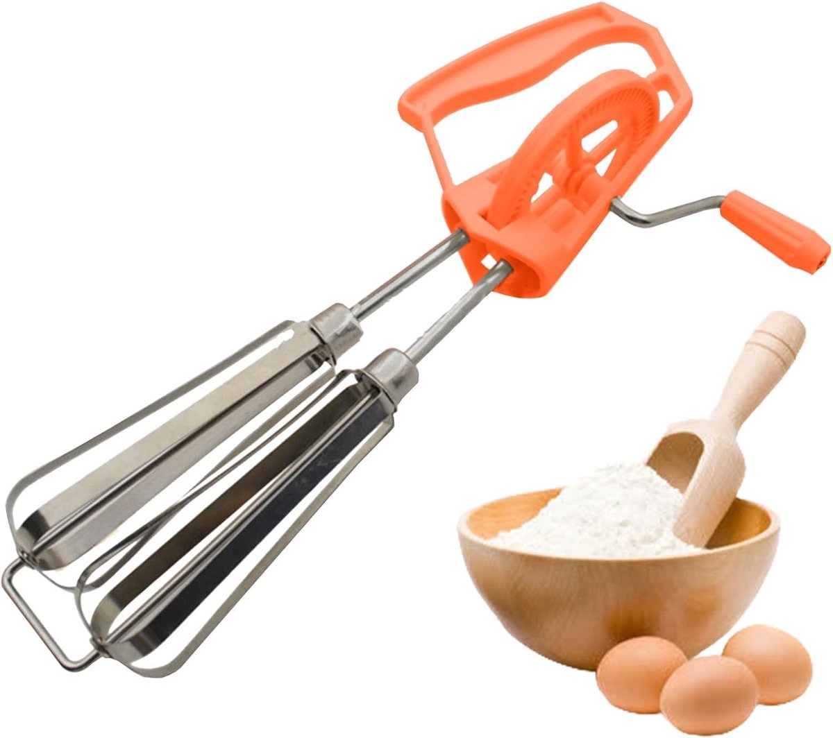 Handmatige Keukenmixer - Eierklopper Slinger - Beslag Maken - Twee Mengkoppen - 25x7 cm - Oranje