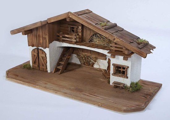 Kerststal Kribbe - Religieuze Decoratie - Kerstmis Versieren - Handgemaakt Hout - 79x33x35 cm - Lichtbruin