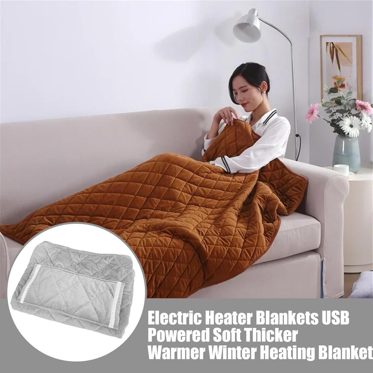 Elektrische Deken - Oplaadbare Deken - Warmte & Comfort - Draadloos Gebruik - 60x80cm - Zilvergrijs – foto 3