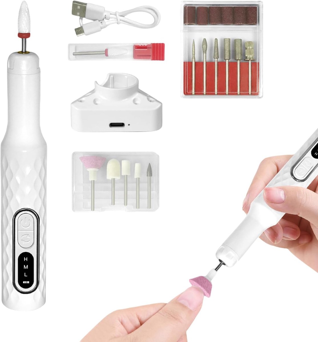 Elektrische Nagelvijl - Manicure Pedicure Set - Nagels Vormgeven - Oplaadbaar En Instelbaar - 13 cm Lengte - Zilver Violet