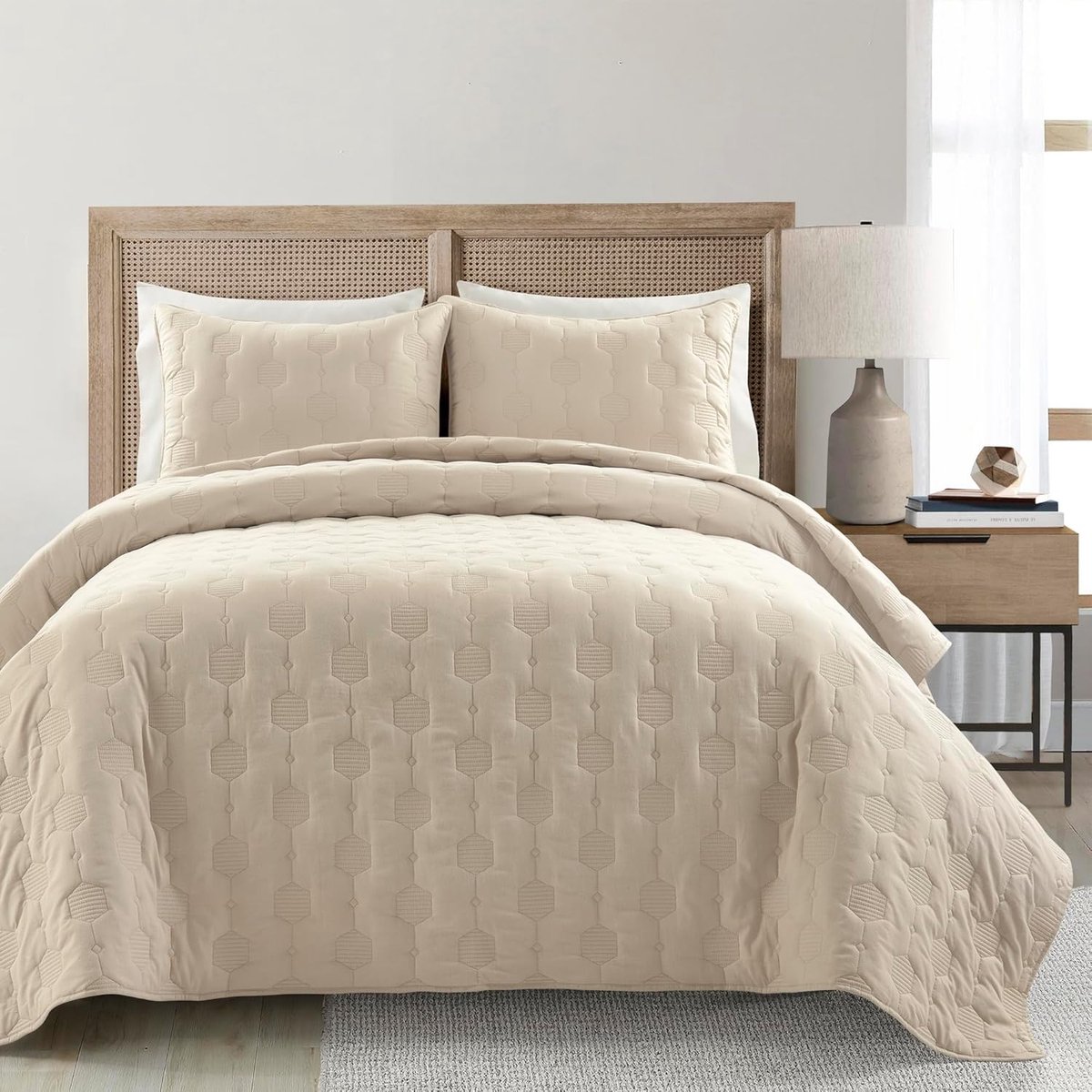 Dekbed Set - Katoen Beddengoed - Slaapkamer Decoratie - Honingraat Borduurwerk - Full/Quee