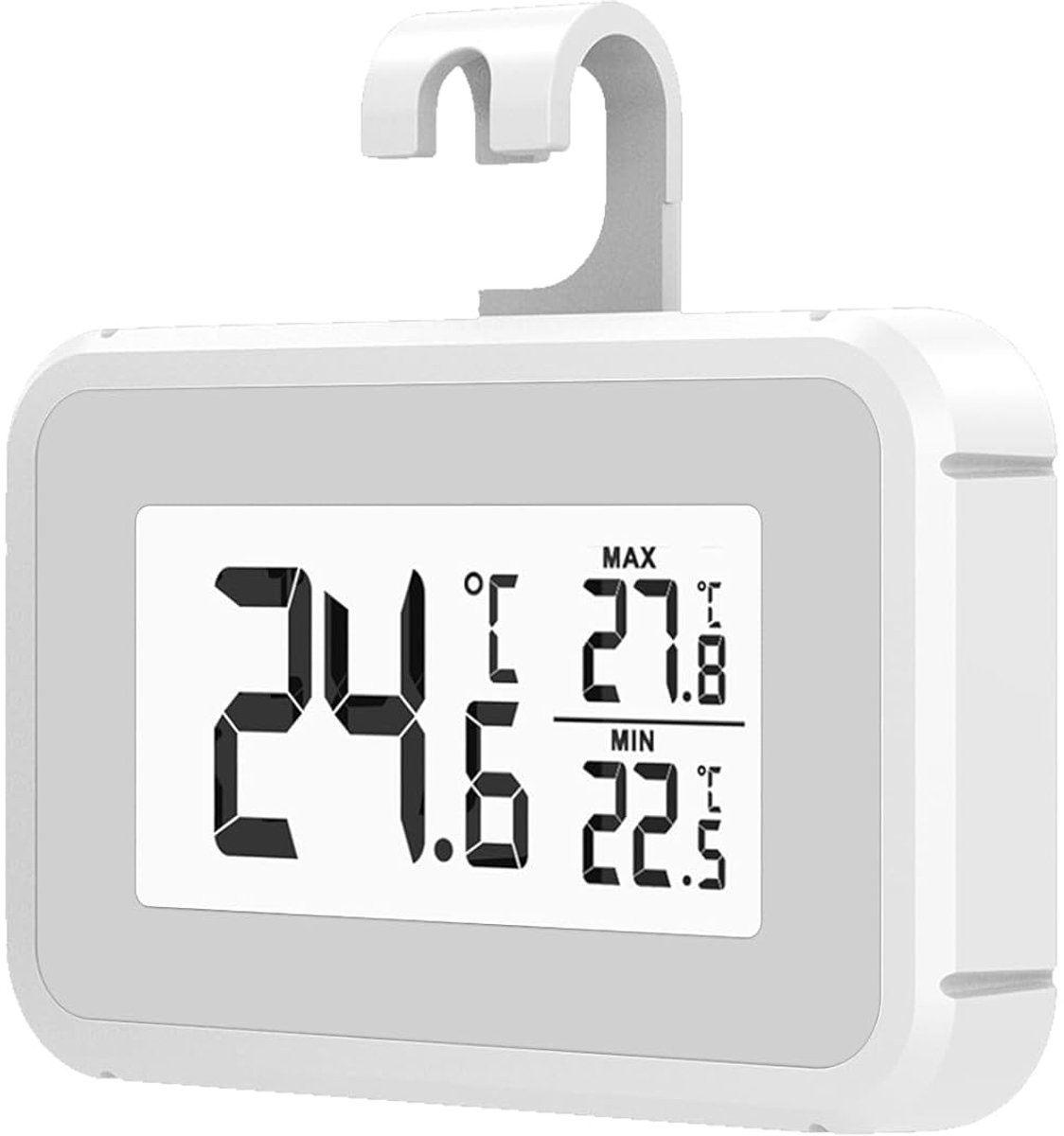 Koelkastthermometer - Temperatuurmeter - Voedselbewaring - Magneet en haak - 7.3 x 6.9 cm - Wit