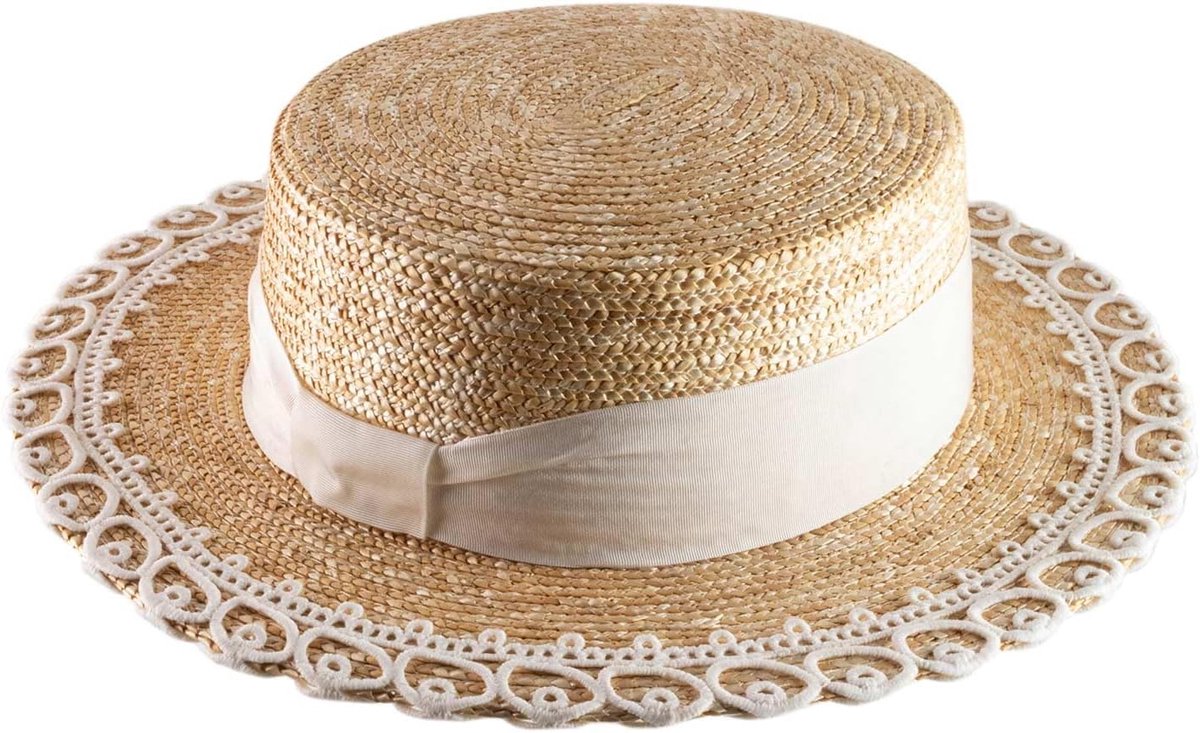 Boater Hoed - Zomerhoed Strohoed - Zonnige Dagen - Met de hand geweven - Maat 52 cm - Wit