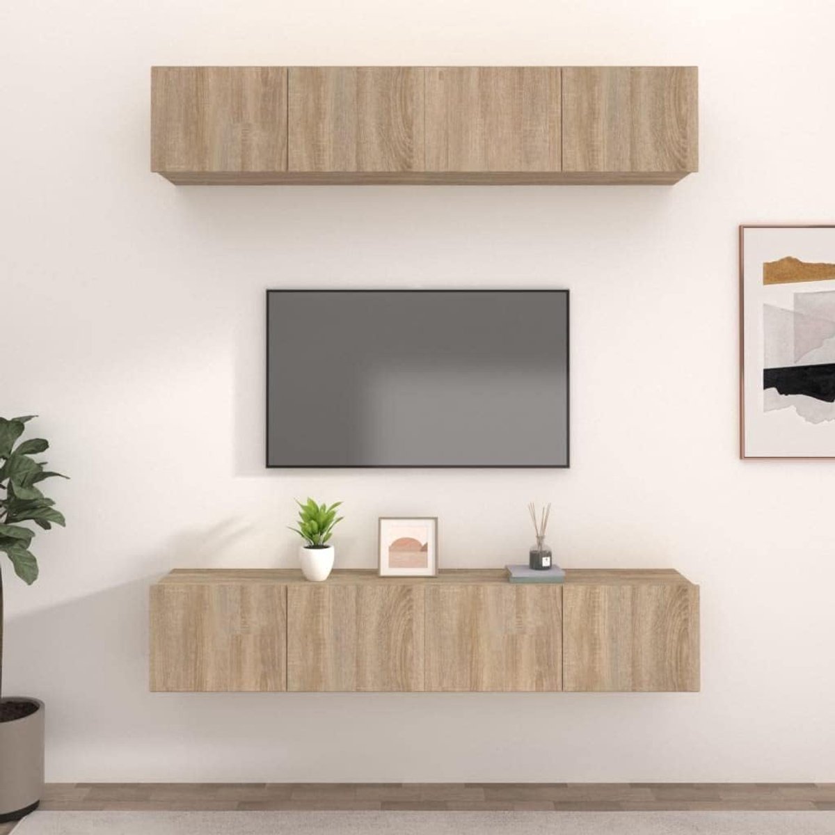 TV Meubels Set - Mediaboxen Wandmontage - Opbergen Entertainment - Praktische Deuren Ontwerp - 80x30x30 cm - Sonoma Eiken