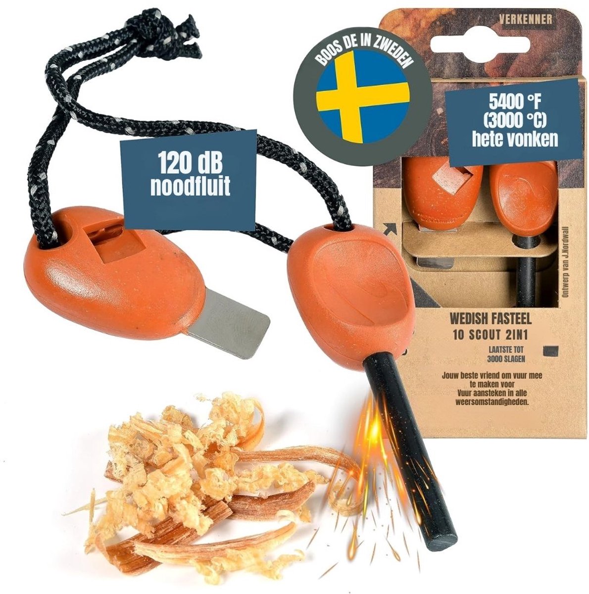 SVN® Brandblusset - Firesteel - Vuurmaker - Oranje - 24cm x 9cm x 3cm