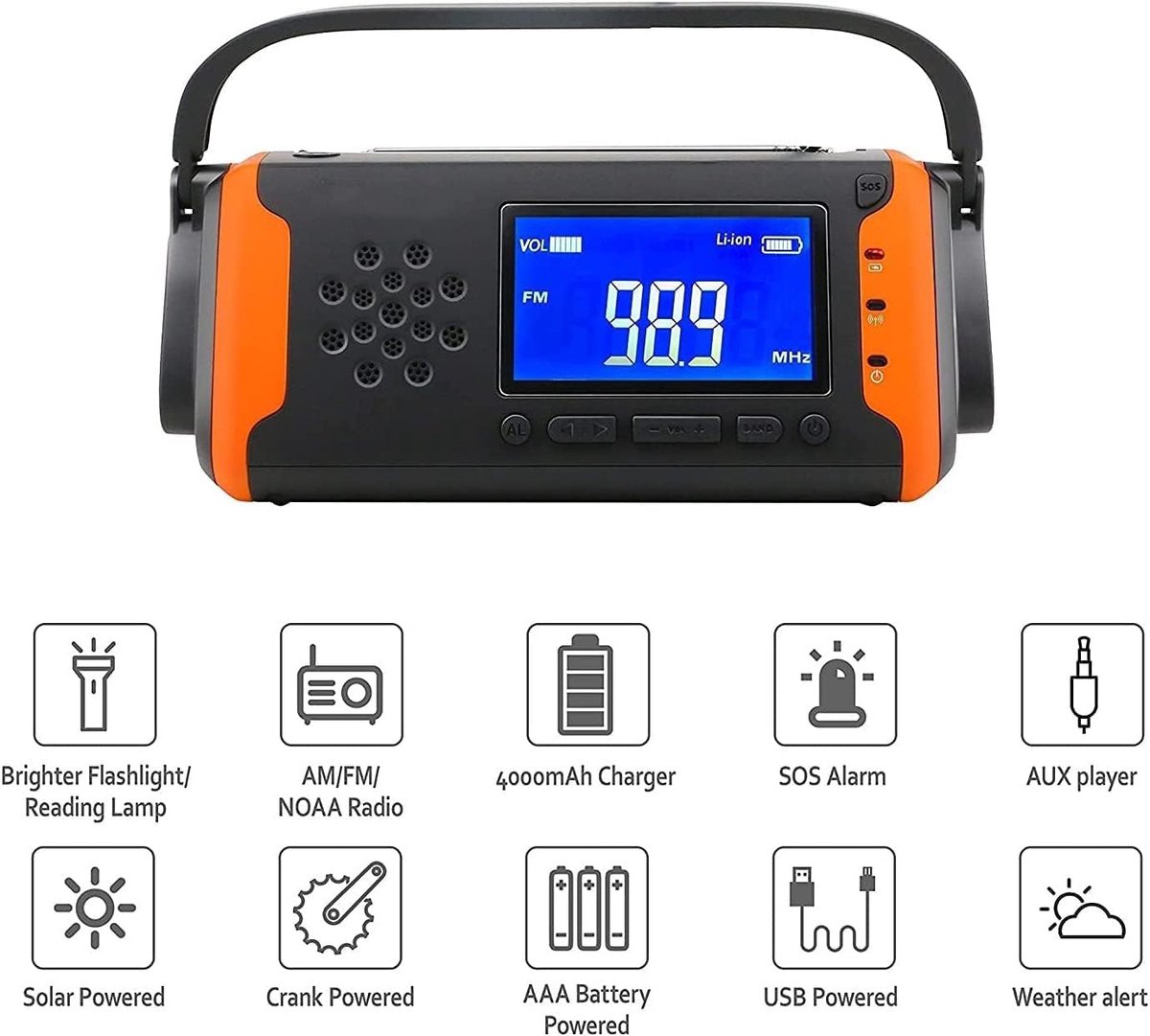 Noodradio Draagbaar - Zonneradio Weerradio - Noodsituaties Buiten - 4000 mAh Batterij - Compact Formaat - Zwart