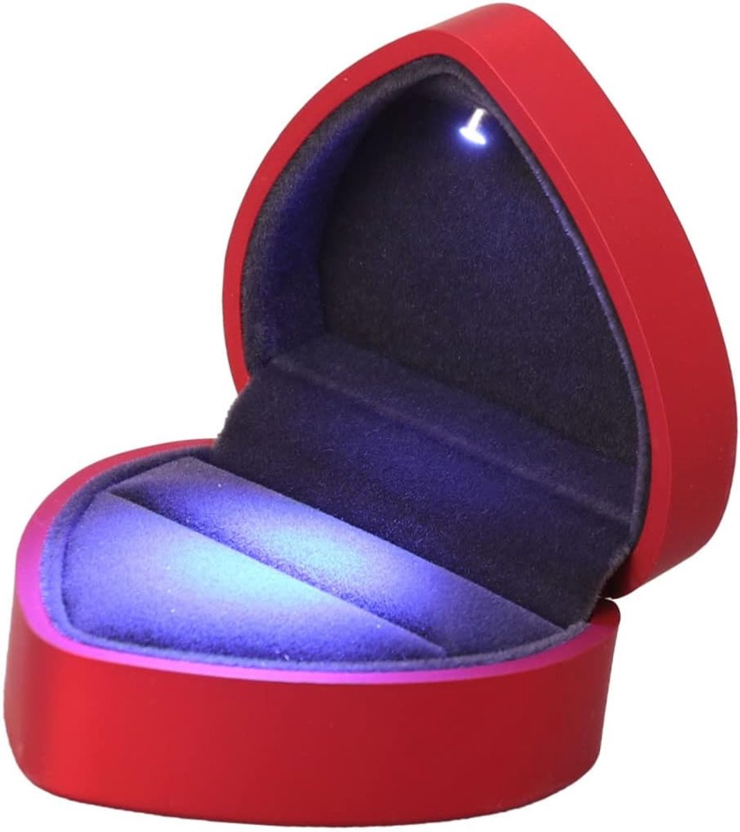 Ringendoos Hartvorm - Juwelendoosje Cadeau - Speciale Gelegenheid - Ingebouwd LED Licht - 7.1x6.5x4.3 cm - Rood
