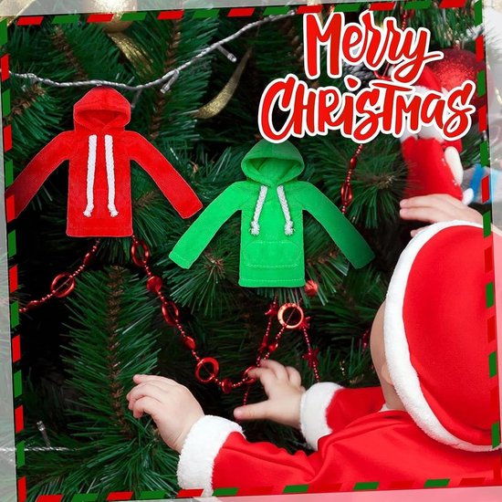 Kerstelfen Kleding Set - Poppen Accessoires - Feestelijke Decoratie - Zachte Duurzame Stof - Ca. 10x10x3/5 cm — afbeelding 4