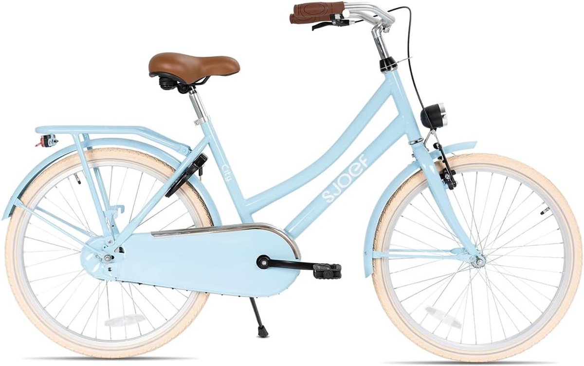 Meisjesfiets 22 inch Kinderfiets Omafiets Dagelijks Gebruik Verstelbaar Zadel Stuur 37cm Frame Maat Lichtblauw