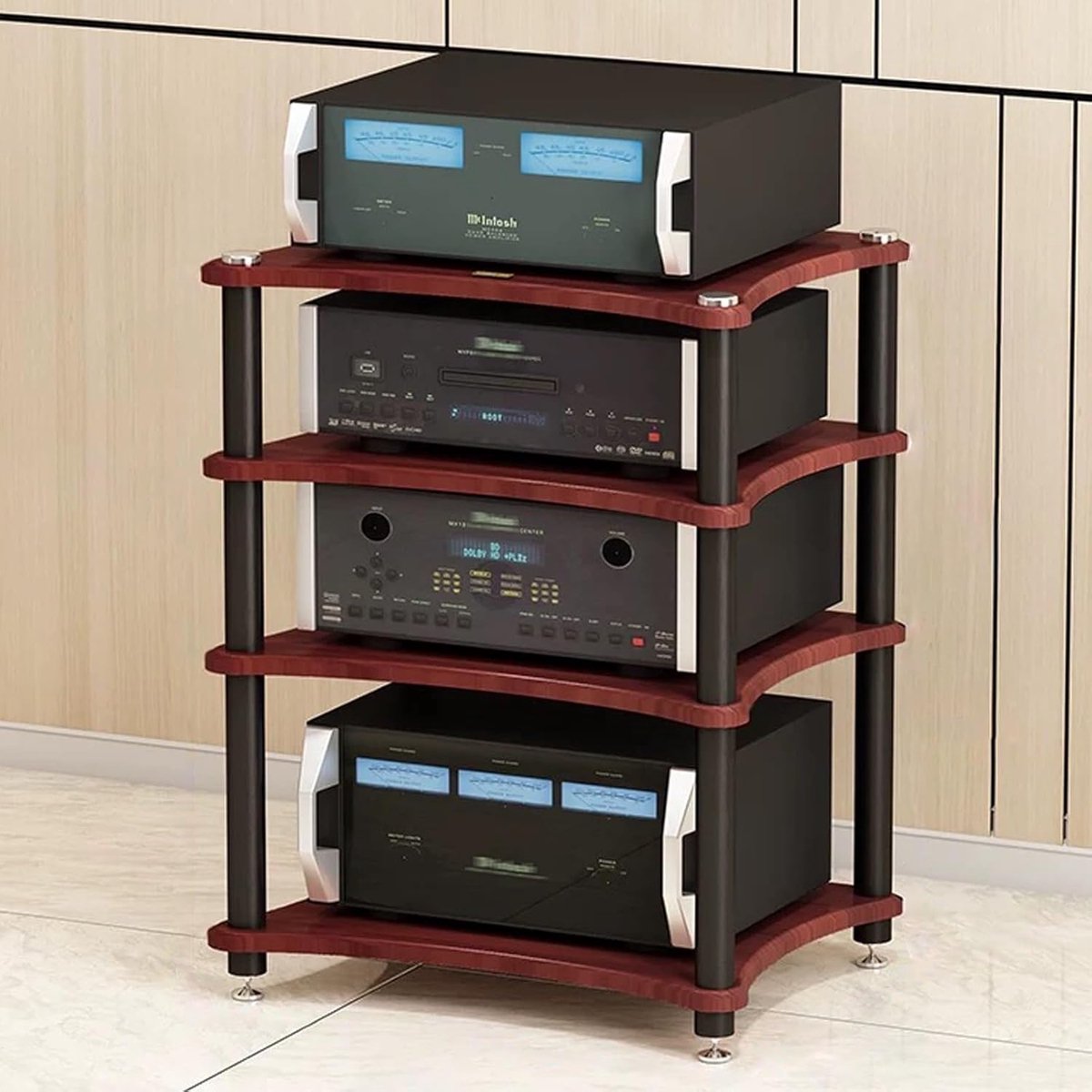 Audio rek - Hifi meubel - Home entertainment - Stabiel stalen frame - 60 x 85 cm - Walnoot
