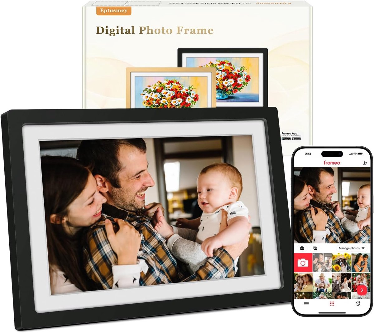 Digitale Fotolijst - Fotoalbum - Herinneringen Delen - WiFi Touchscreen - 10.1 Inch - Mat Zwart