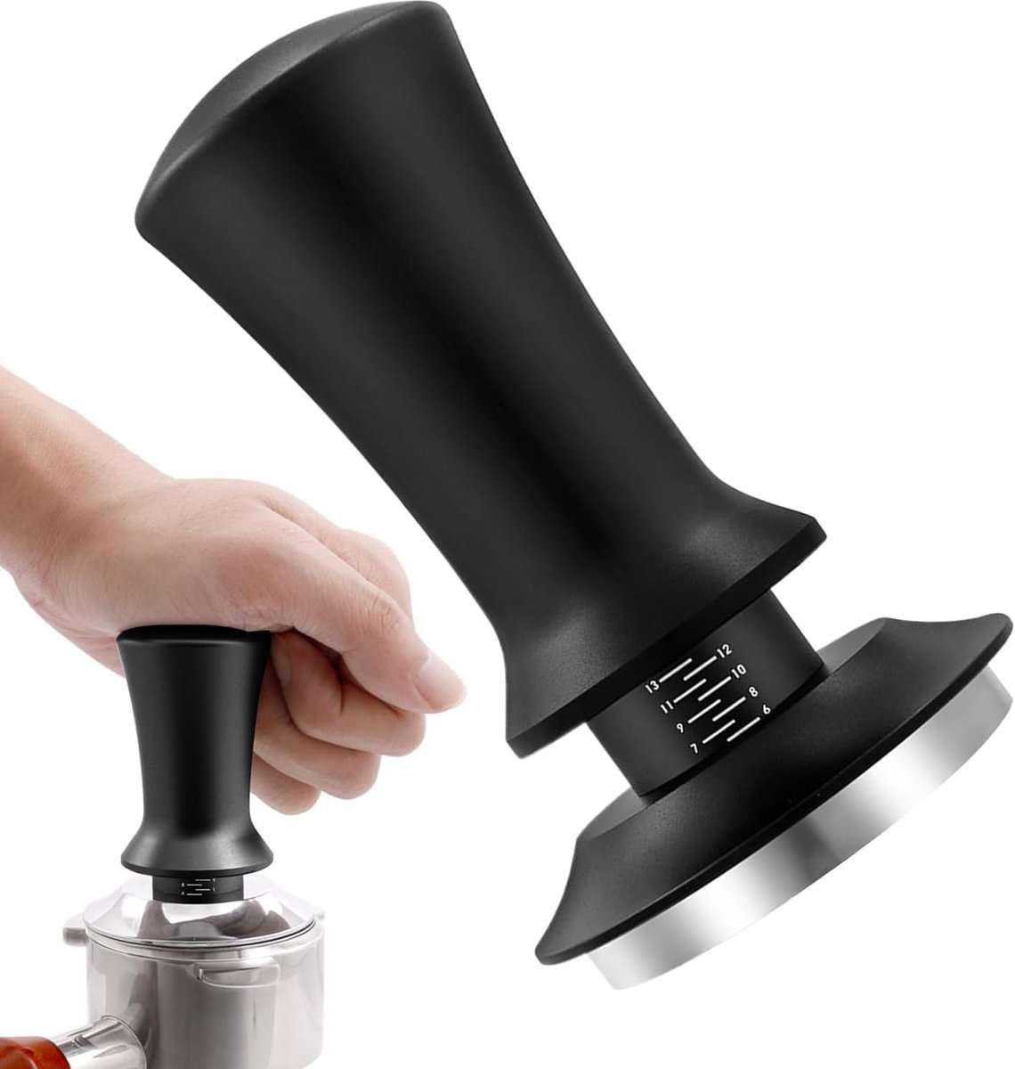 Koffie Tamper - Espresso Tool - Handmatig Brouwen - Verstelbare Diepte - 53mm Diameter - Zwart