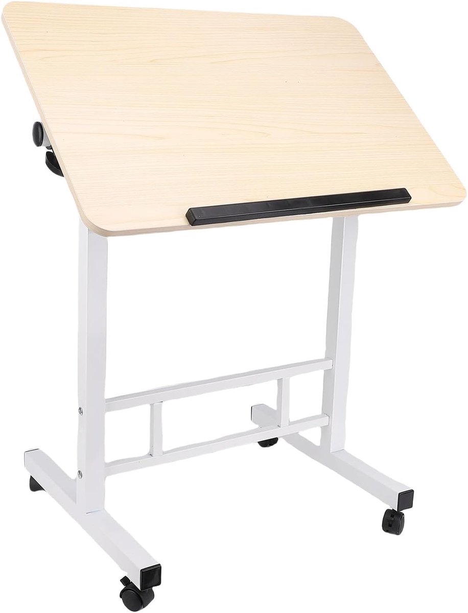 Mobiel Sta-bureau - Verrijdbaar Werkstation - Flexibel Werken - In Hoogte Verstelbaar - 66x44cm - Wit