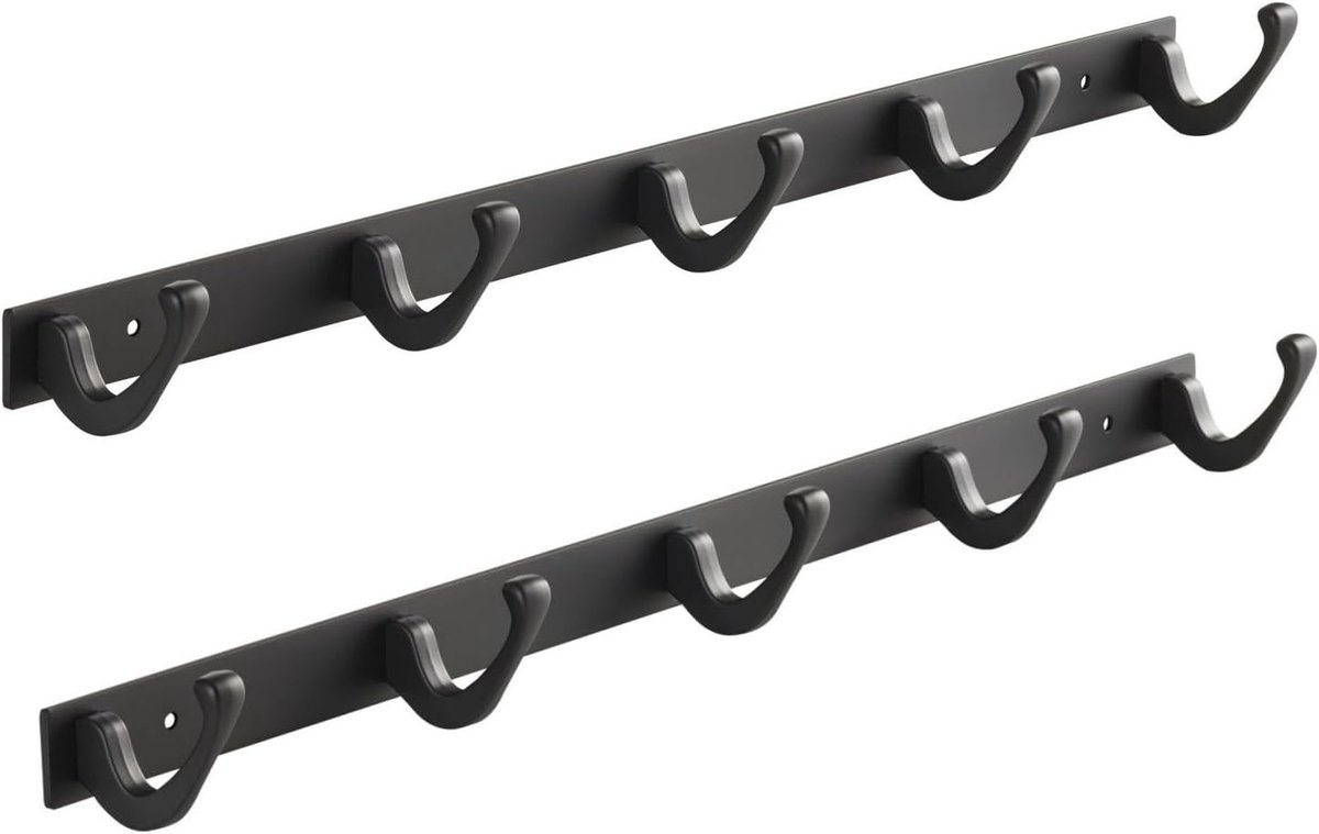 Haakrails Set - Wandkapstokken - Opbergen Jassen - Zwart Gepoedercoat - 450 mm 5 Haken - Z