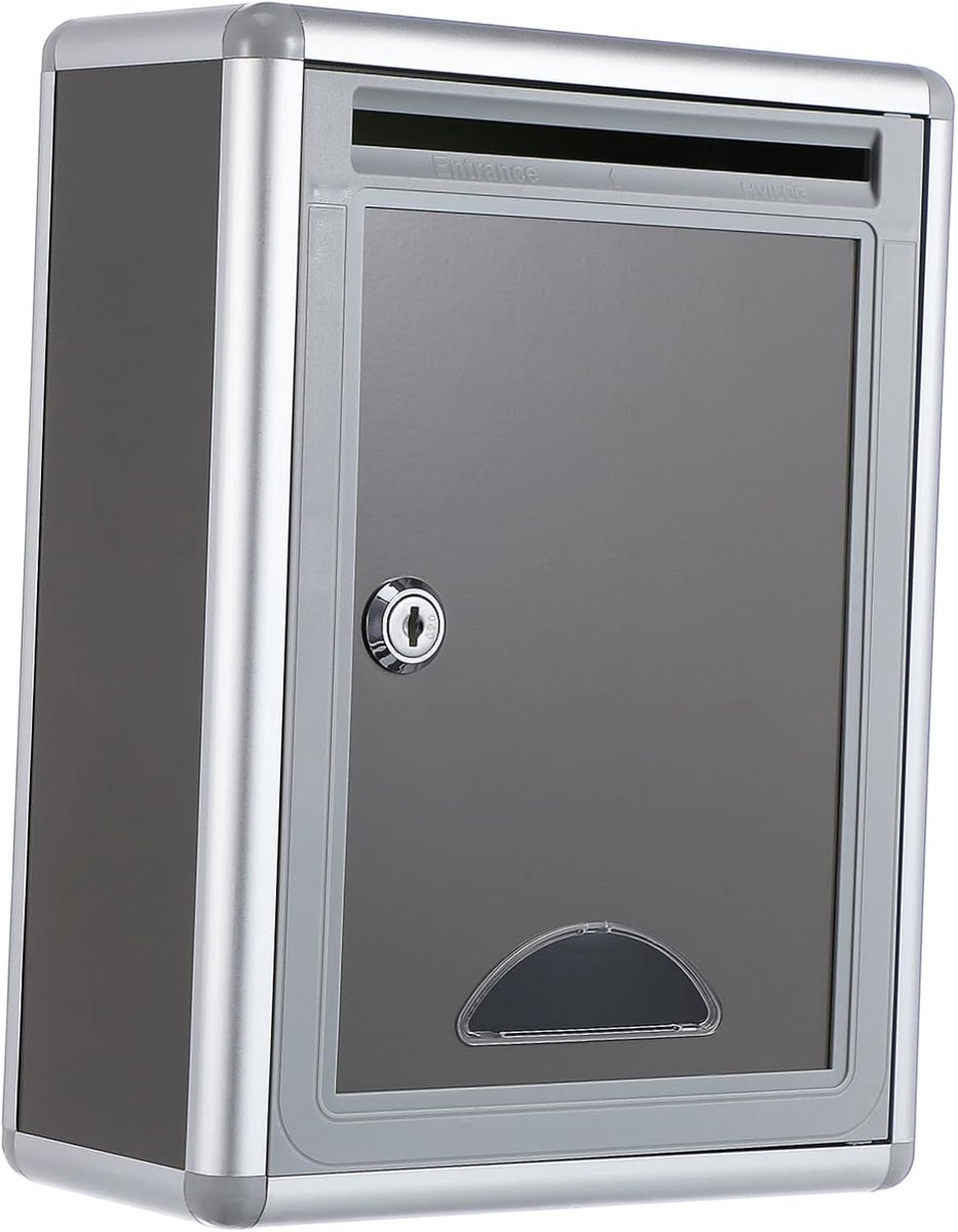Suggestiebox met Slot - Brievenbus Klachtenbox - Ideeën Verzamelen - Wandmontage Aluminium - 28.5x21.5x10.5cm - Grijs
