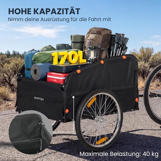 Fietskar - Transportkar Aanhanger - Boodschappen Vervoeren - 170 Liter Opslagruimte - 143 x 74 x 71 cm - Zwart Rood — afbeelding 2