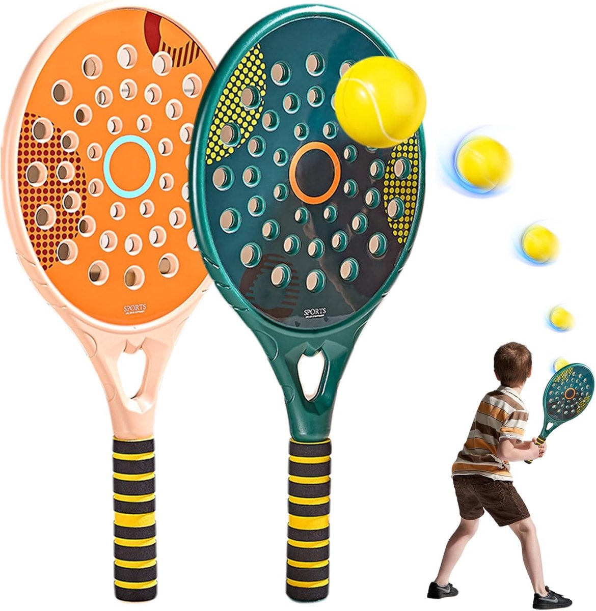 Strand Tennis Rackets - Peddelrackets Balspel - Zomersport Buiten - Waterdicht Antislip - 46x22cm - Oranje Groen
