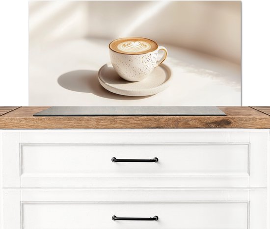 Spatscherm keuken 80x40 cm - Kookplaat achterwand Cappuccino - Schuim - Schotel - Beige - Muurbeschermer - Spatwand fornuis - Hoogwaardig aluminium