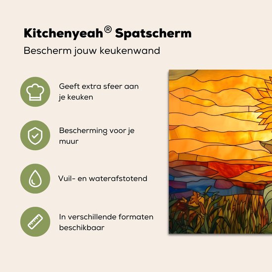 Spatscherm keuken 60x40 cm - Kookplaat achterwand Zonnebloem - Mozaïek - Zonsondergang - Geel - Muurbeschermer - Spatwand fornuis - Hoogwaardig aluminium