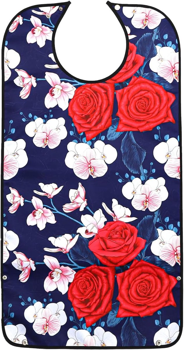 Image of 76*46 cm - Slabbetje - Slabbetjes voor senioren - slabbetjes voor volwassenen - waterdichte - wasbare slabbetjes voor volwassenen - herbruikbare - grote slabbetjes voor volwassenen - met drukknopen - met kruimelopvangbak -zwart