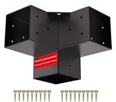 Zwarte 100x100mm drievoudige hoekconnector met schroeven. 'Galvanised and powder-coated'.