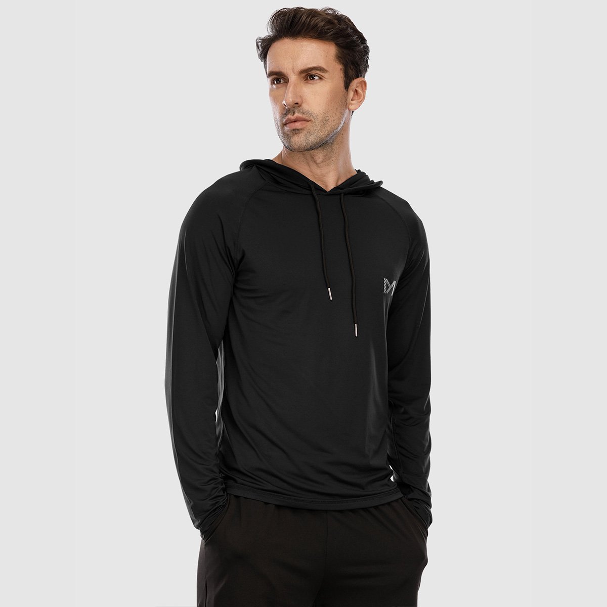 MEETYOO Heren Atletische Hooded Shirts Lange Mouw Workout Sport Hoodie Casual Hardloop T-shirt Snel Droog Pullover Top Sweatshirt-Zwart-XL