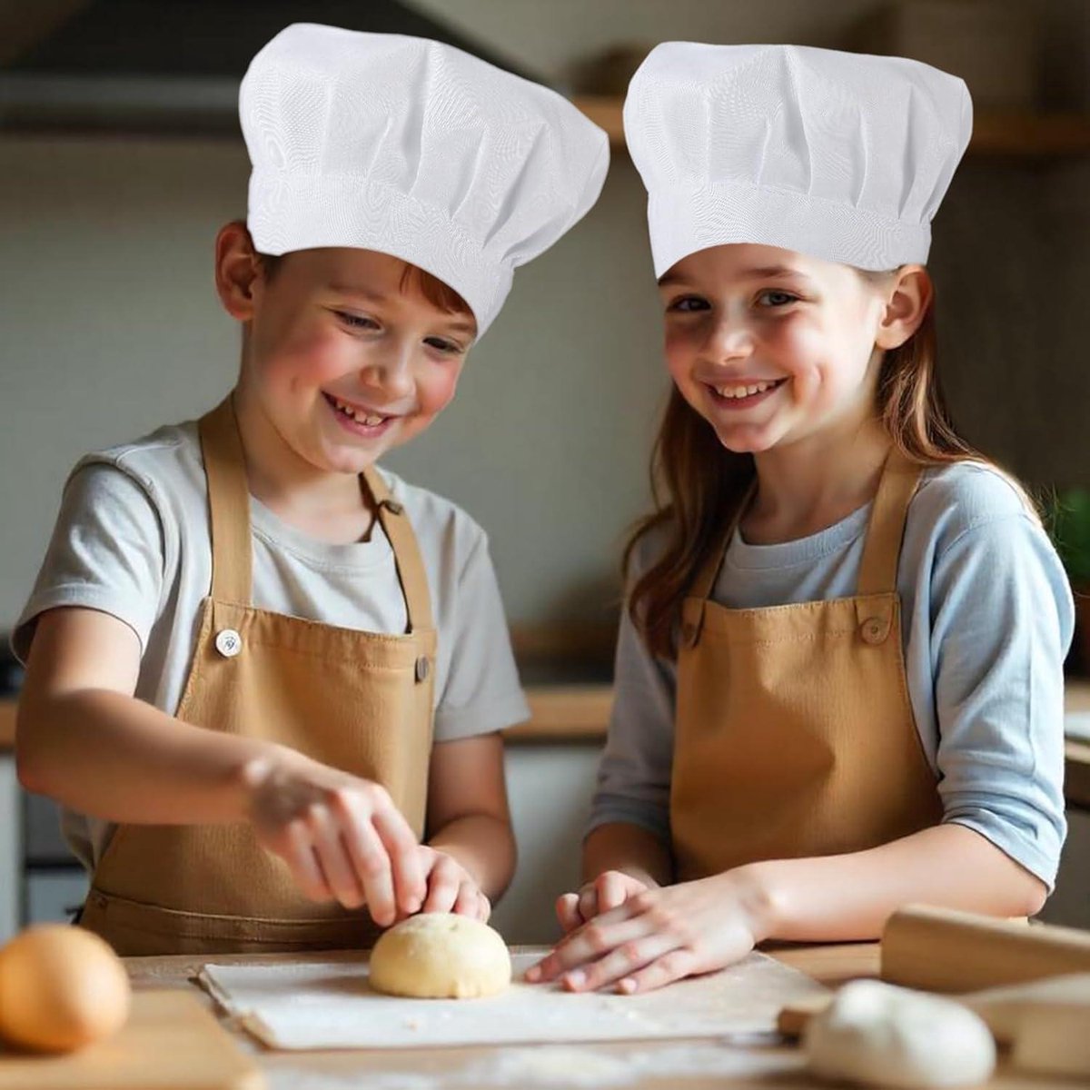 4 stuks verstelbare kookmuts voor kinderen, keuken, kookmuts, uniseks, chef- koksmutsen voor kinderen, leeftijd 2-5, koken, bakken, horeca, huis, keuken, school en restaurant (wit), wit, Eén Maat