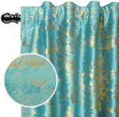 Rideaux - Rideaux occultants - Rideaux en velours - Avec imprimé doré - Rideaux isolants thermiques - 2 pièces Rideaux prêts à poser - Bleu mer - L 132 x H 260 cm