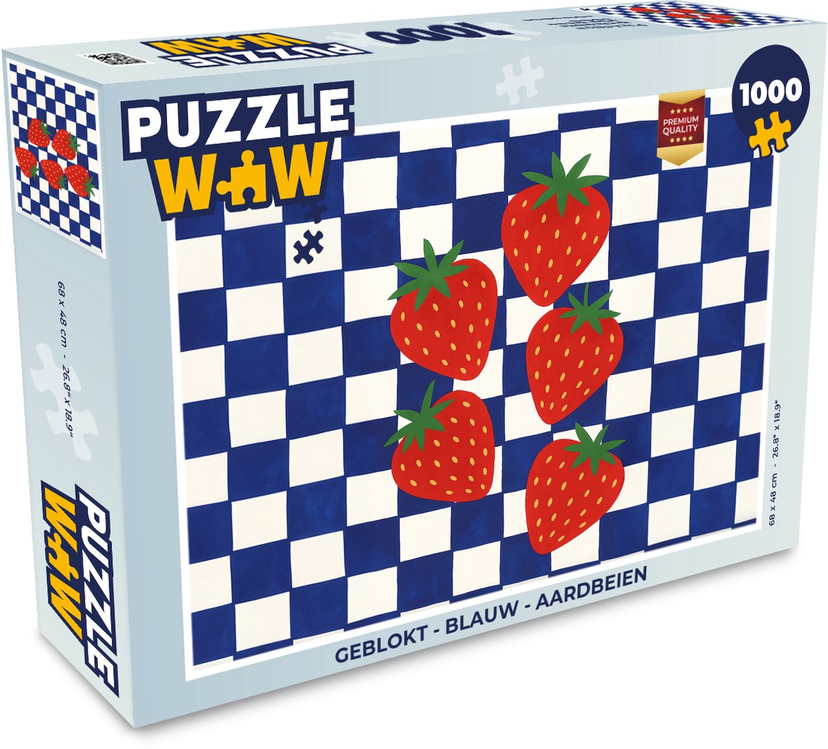 Puzzel Geblokt - Blauw - Aardbeien - Legpuzzel - Puzzel 1000 stukjes volwassenen