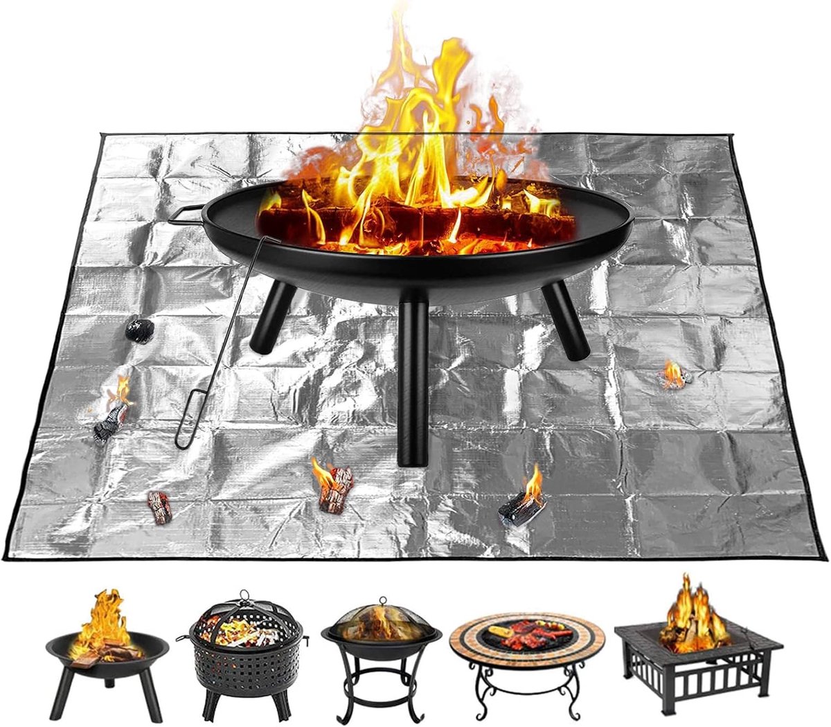 Vuurkorfmat - 100*100cm brandwerende mat - vuurkorfmat voor buiten - opvouwbare vuurkorf - vierkante brandwerende mat - barbecuemat - bestendige terrasgrillmat voor op het terras - gras - gazon - achtertuin en buitenkampeerplaats