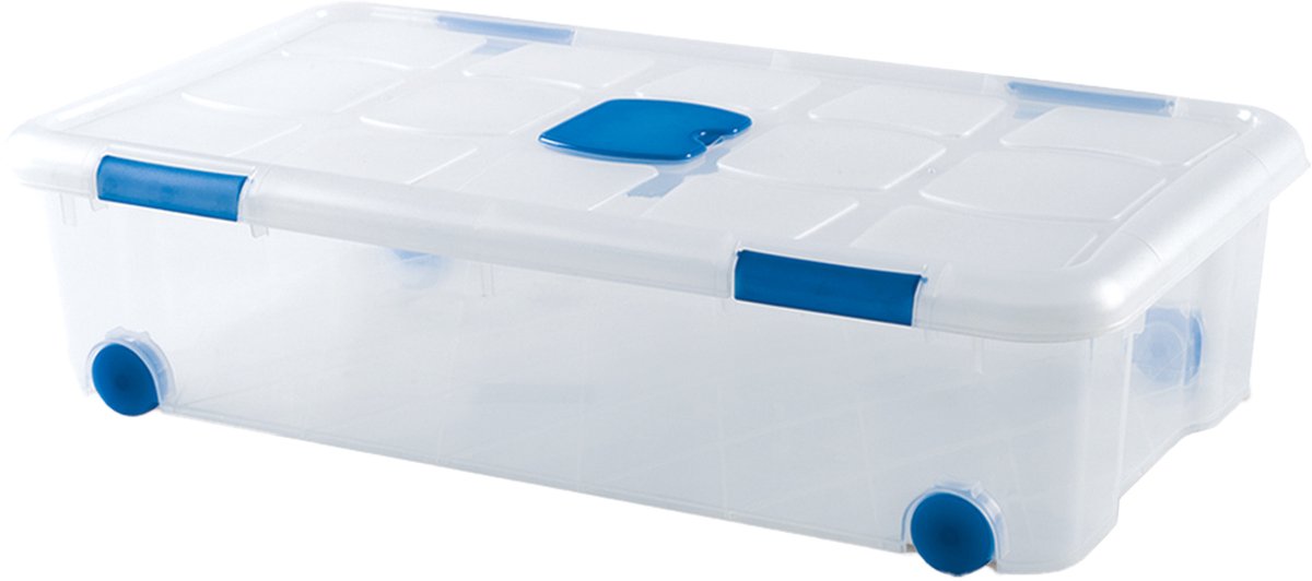 Plasticforte Opslagbox - 1x stuks - met deksel - 30L - 73 x 41 x 18 cm - transparant - opbergbak - met wielen