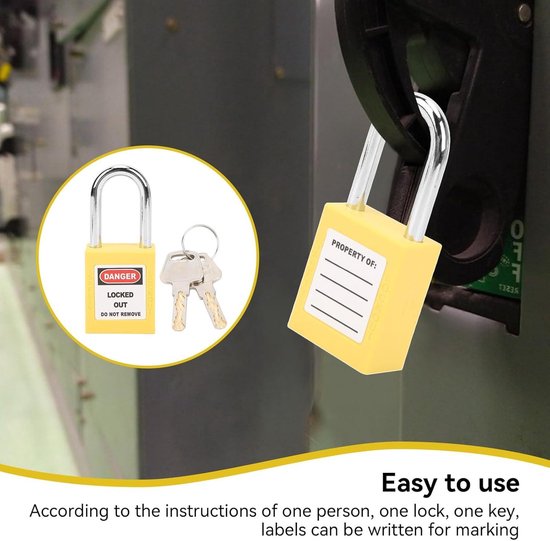 JGS Premium - Veiligheidssloten 38mm voor Lockout Tagout Stations. Geel ...