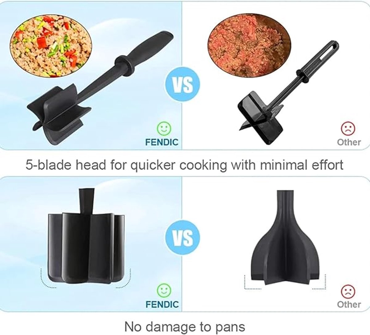 Multifunctionele 5-bladige nylon vleeshakmolen - zeer hittebestendig, BPA-vrij, vaatwasmachinebestendig voor rundergehakt, aardappelen, eieren en meer (groen